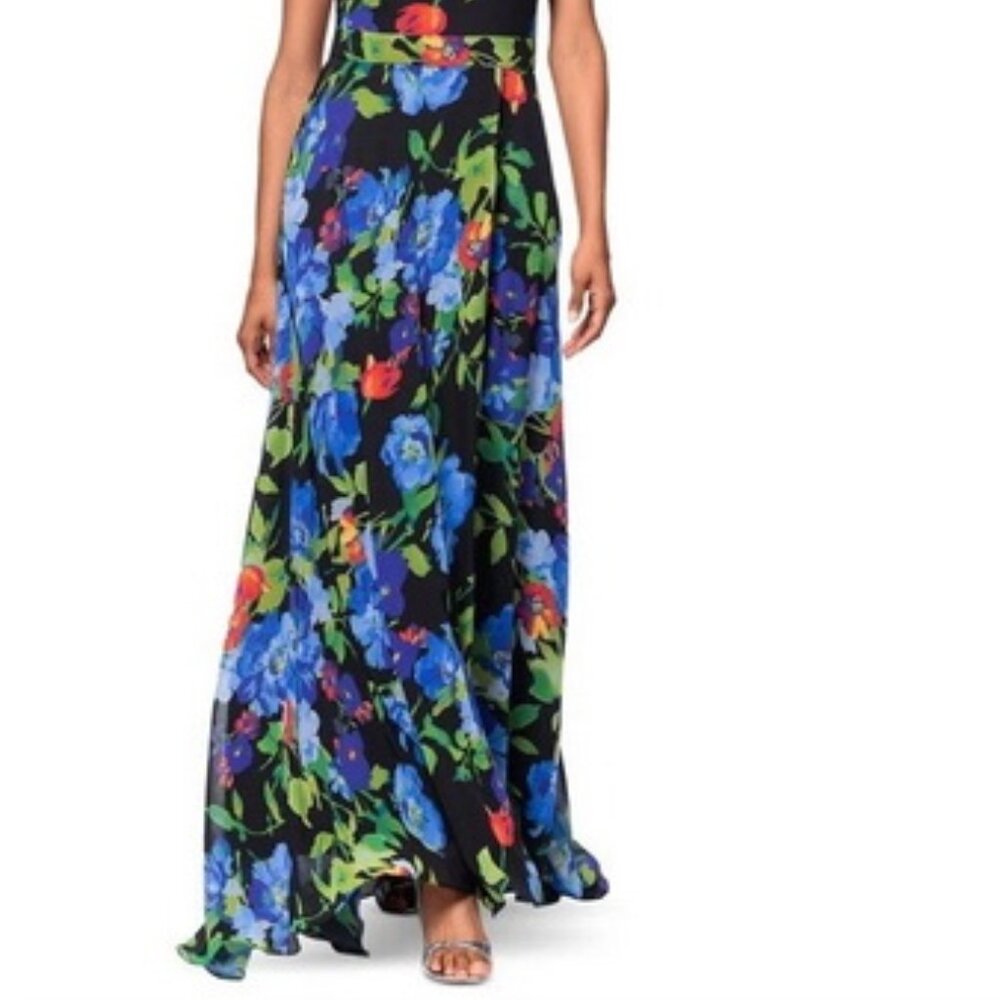 Betsy & Adam Black Multi Halter Floral Chiffon Maxi Dress - Picture 2 of 6